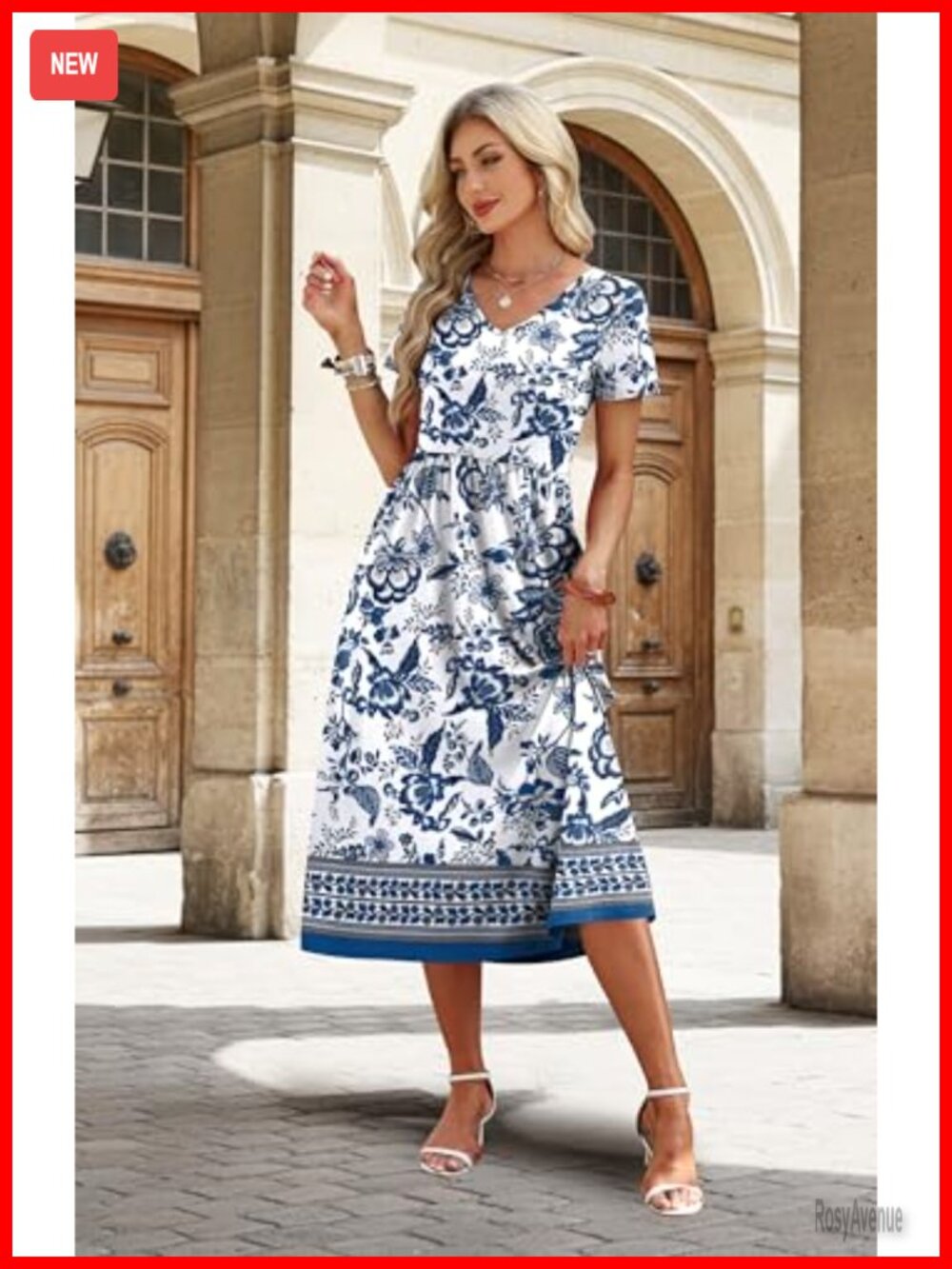 Flowy A-Line Midi Dress with Pockets S-2XL Casual Beach Vacation - Picture 3 of 7